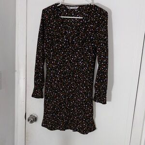Zara Black Long-Sleeve Mini Dress with Pink, Orange & Purple Floral Print